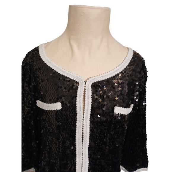 IMAN Global Chic Rock The Runway Sensational Sequin Blazer Jacket Sz Large Black - Picture 2 of 16